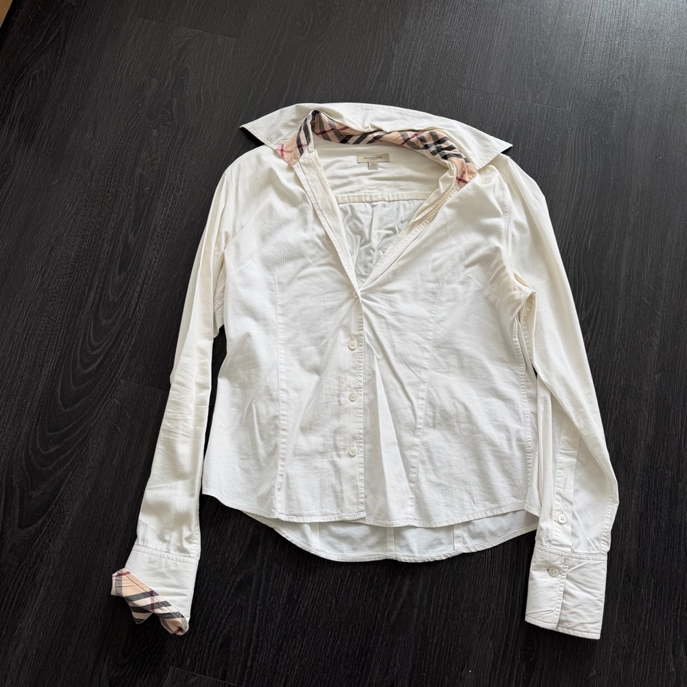 Burberry white button up long sleeve top